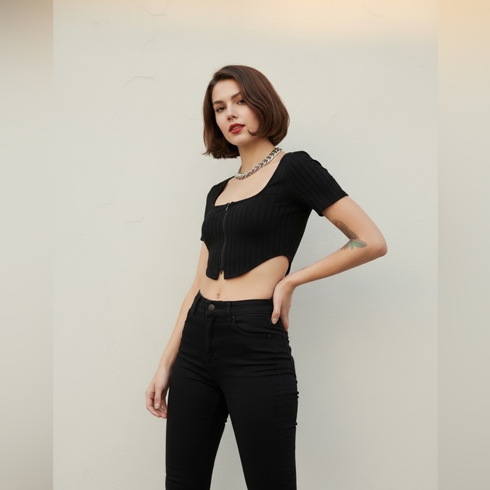 Dolls Kill Beivy Give Me Strength Crop Top Black Large BRAND NEW W TAGS